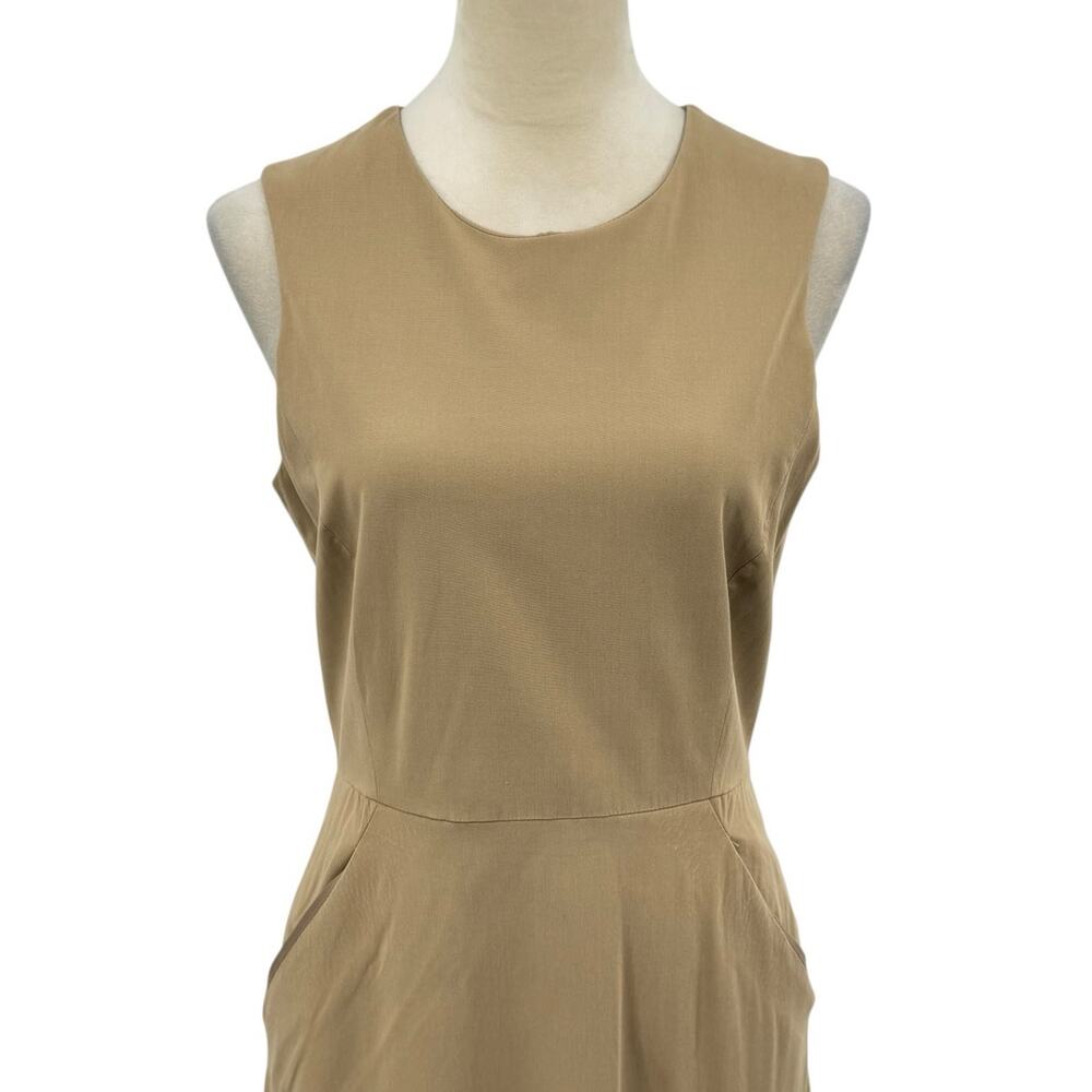 Theory Sz 8 Vintage Y2K Tan Brown Solid Sleeveless Stretch Academia Sheath Dress - Picture 4 of 12